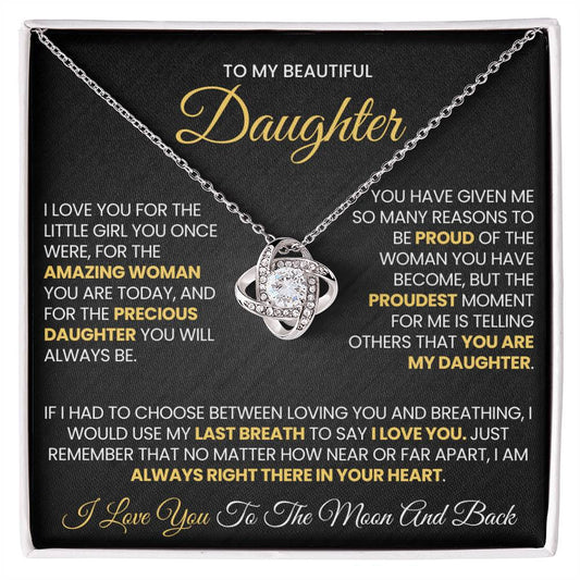 Yellow & White Gold Love Knot Necklace with Keepsake Card – Meaningful Daughter Gift for Special Occasions