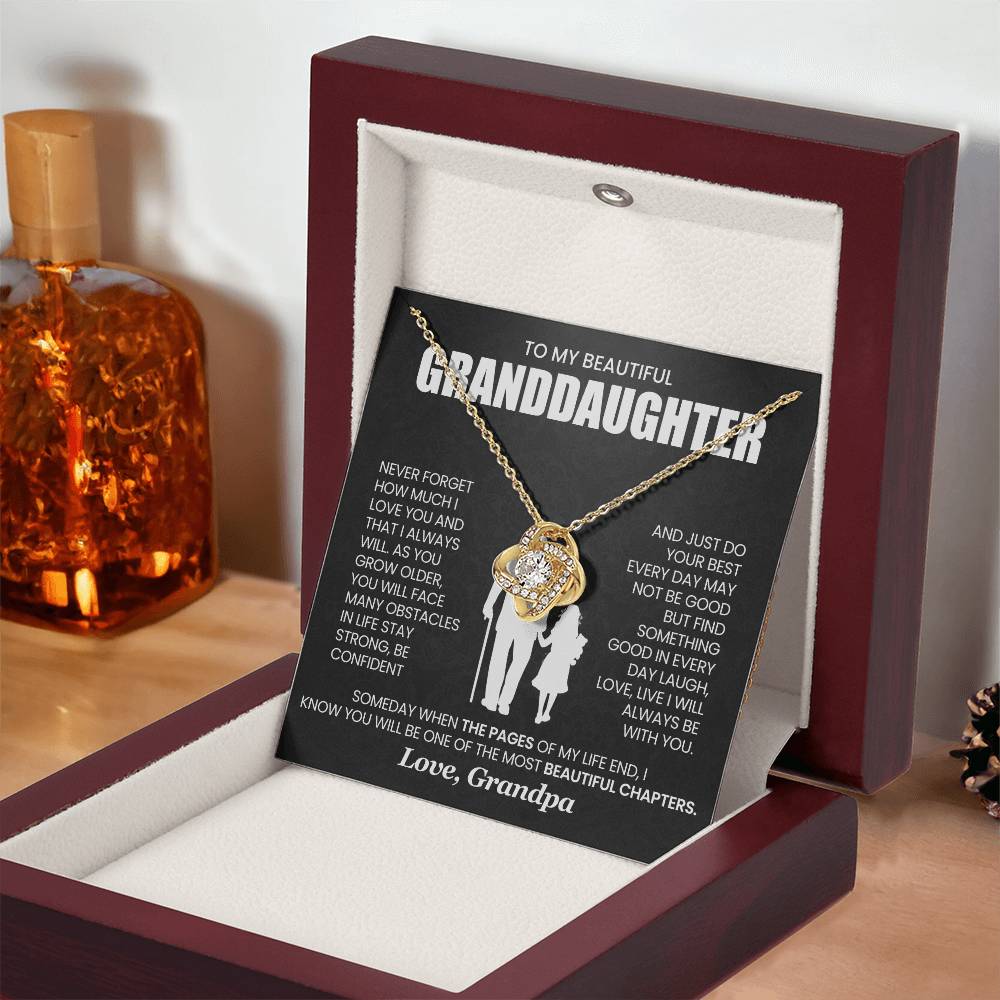 To My Beautiful Granddaughter - 'Laugh, Love, Live I Will Always Be With You' - Love Knot Necklace