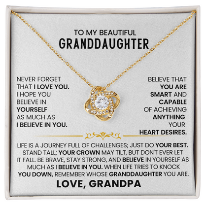 To My Beautiful Granddaughter - Life Is A Journey Full Of Challenges - Love Knot Necklace
