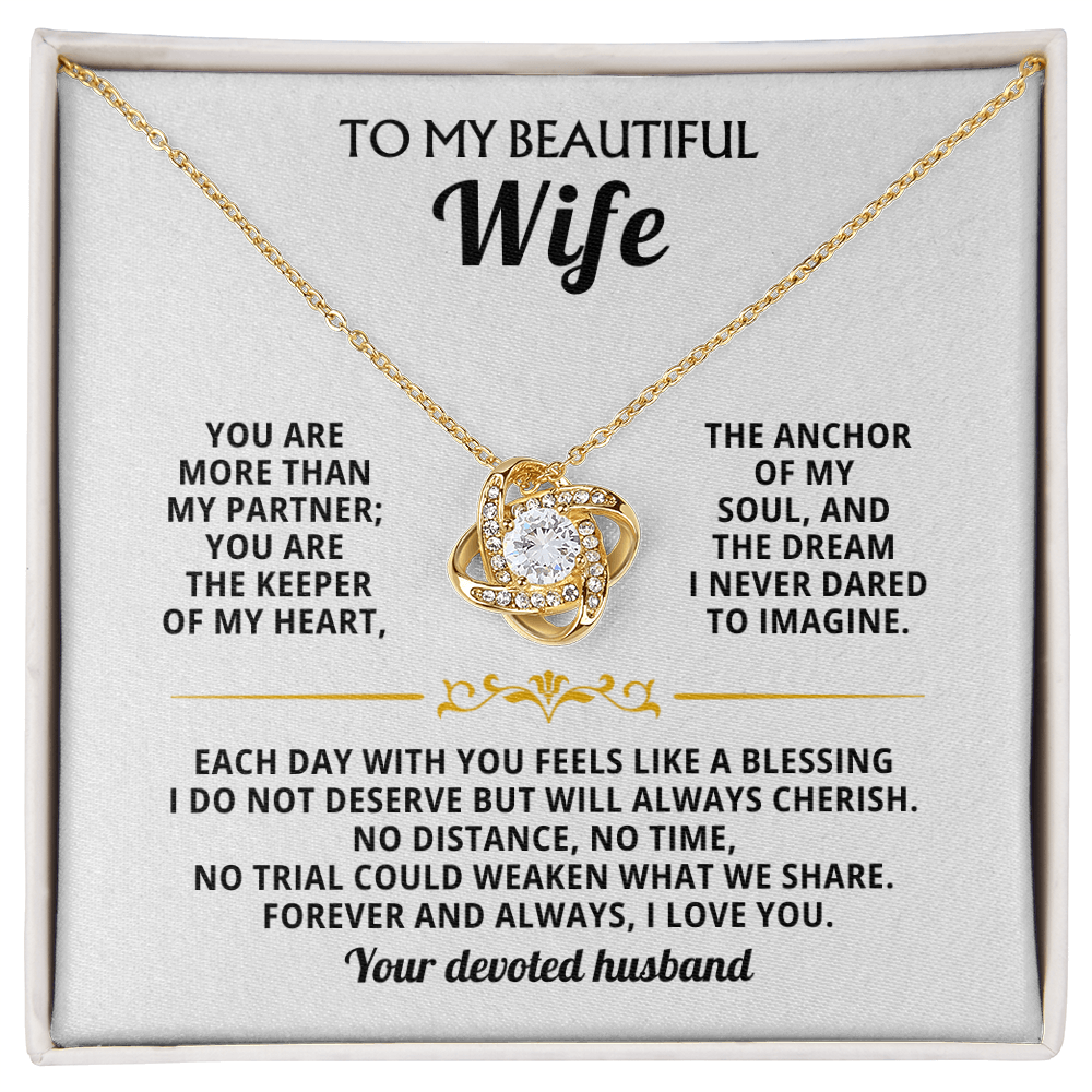 To My Beautiful Wife, The Anchor of My Soul - Love Knot Necklace