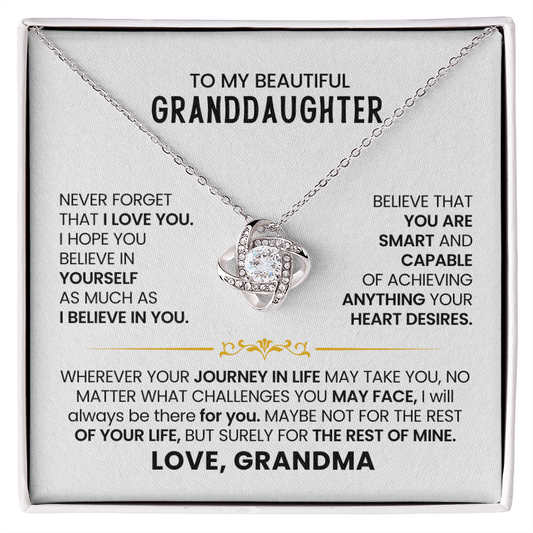 To My Beautiful Granddaughter - Never Forget That I Love You - Love Knot Necklace