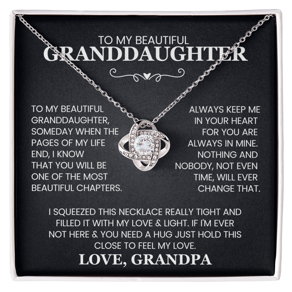 To My Beautiful Granddaughter, Hold This Close To Feel My Love - Love Knot Necklace