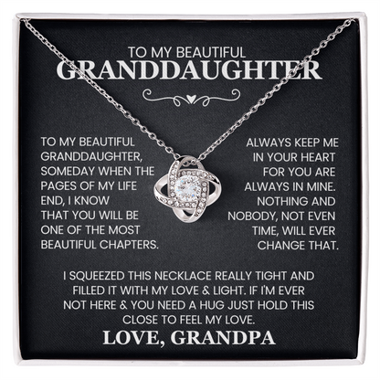 To My Beautiful Granddaughter, Hold This Close To Feel My Love - Love Knot Necklace