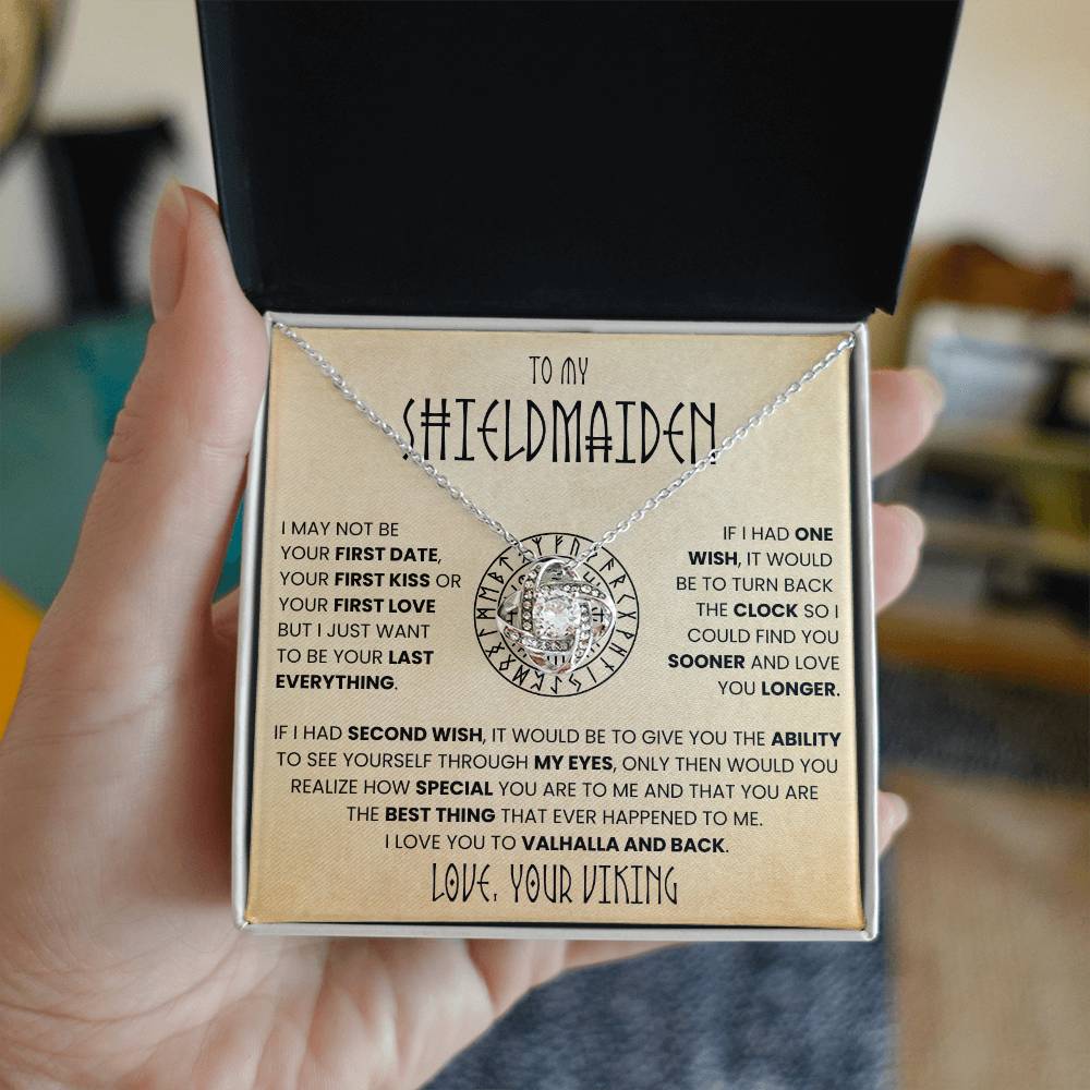 To My Shieldmaiden - I Love You To Valhalla And Back - Love Knot Necklace
