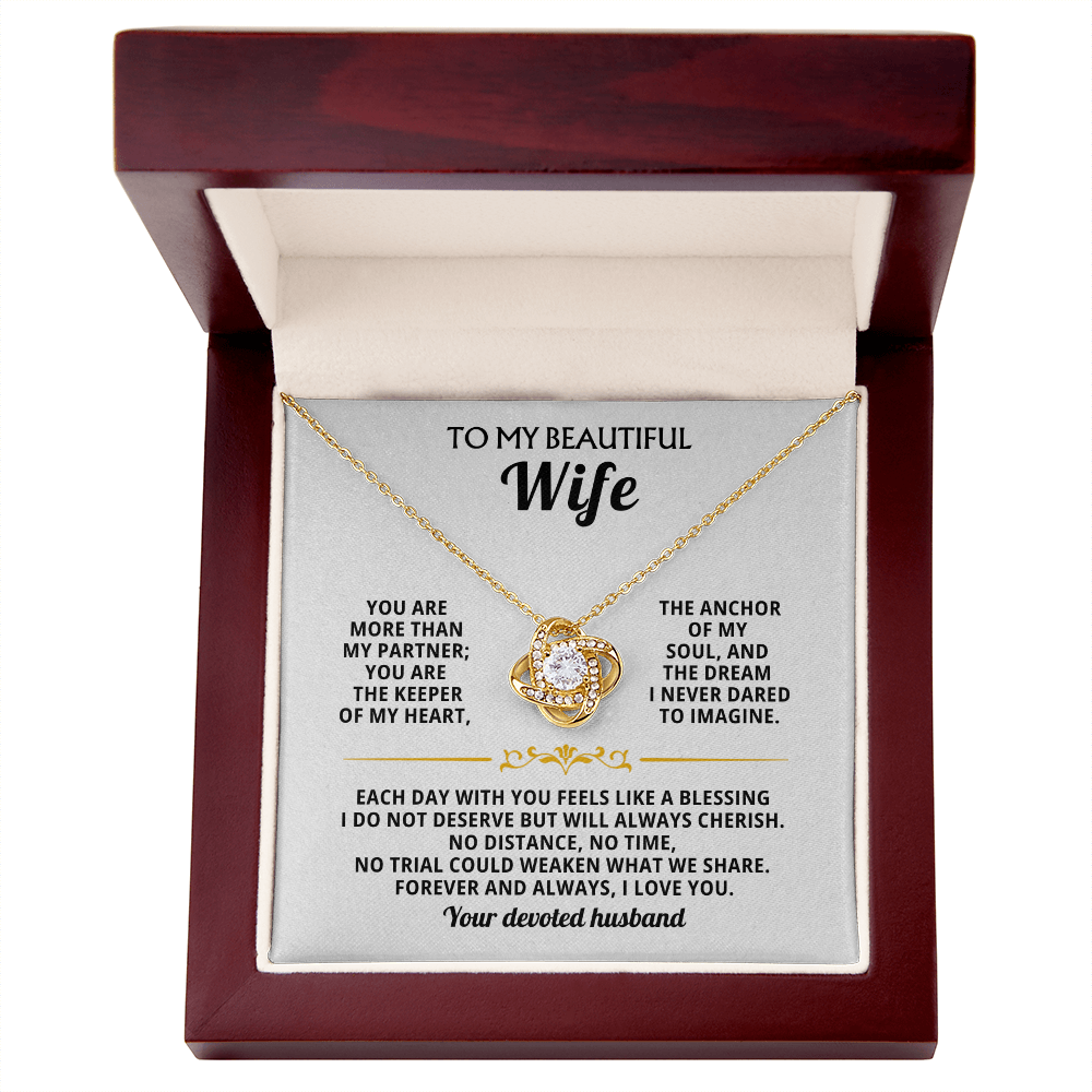 To My Beautiful Wife, The Anchor of My Soul - Love Knot Necklace