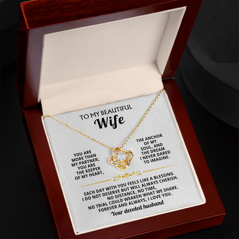 To My Beautiful Wife, The Anchor of My Soul - Love Knot Necklace