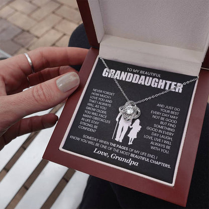 To My Beautiful Granddaughter - 'Laugh, Love, Live I Will Always Be With You' -  Love Knot Necklace