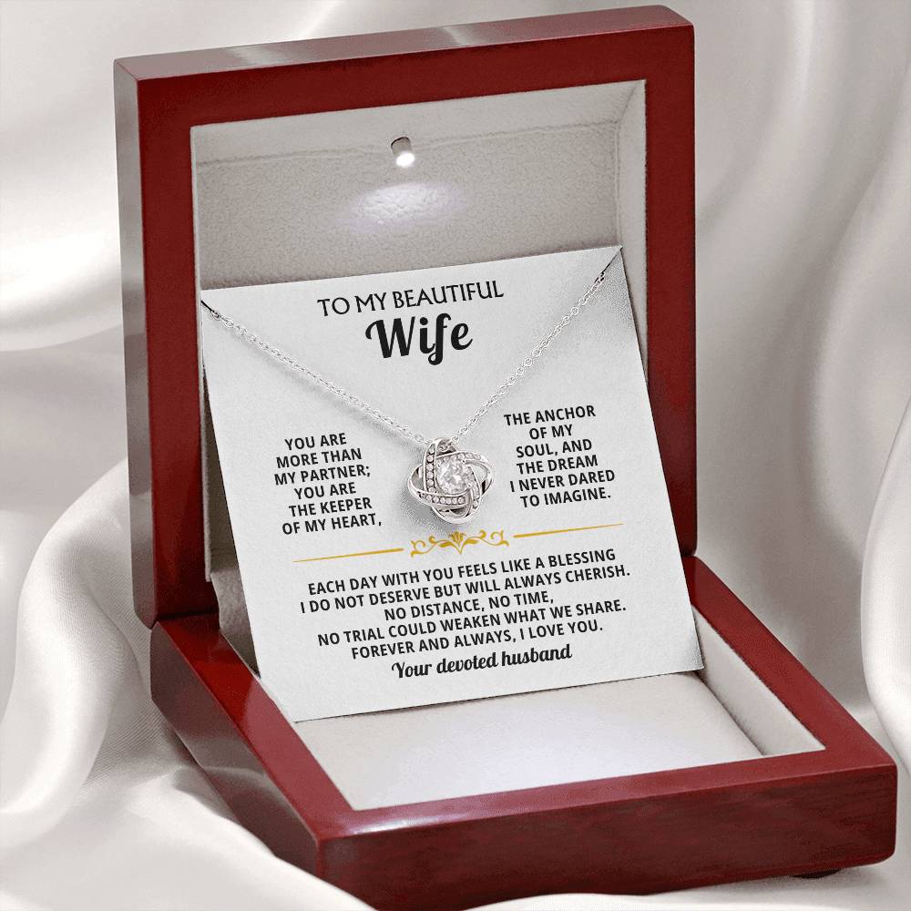 To My Beautiful Wife, The Anchor of My Soul - Love Knot Necklace
