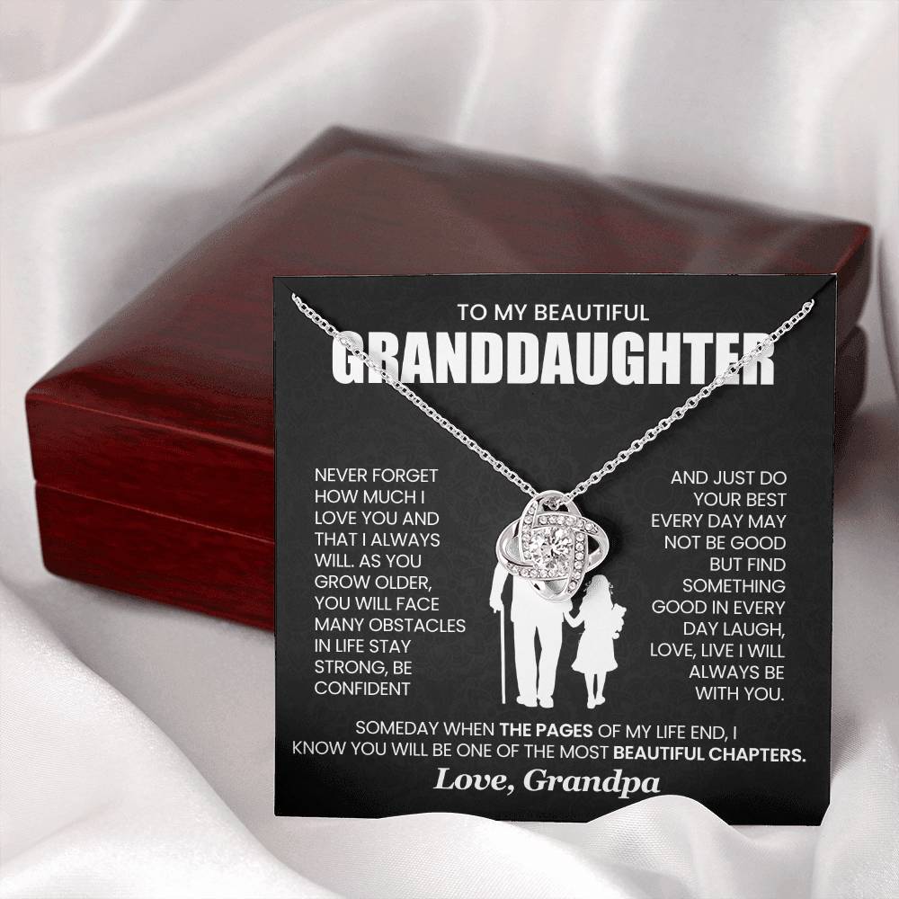 To My Beautiful Granddaughter - 'Laugh, Love, Live I Will Always Be With You' -  Love Knot Necklace