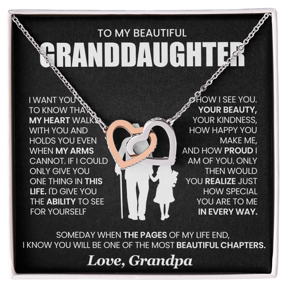 To My Granddaughter, I Want You To Know That My Heart Walks With You - Interlocking Hearts Necklace