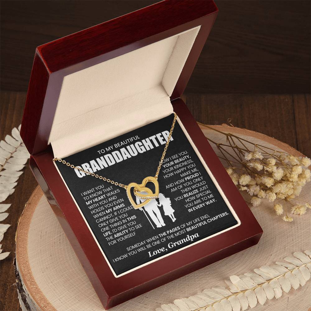 To My Granddaughter, I Want You To Know That My Heart Walks With You - Interlocking Hearts Necklace