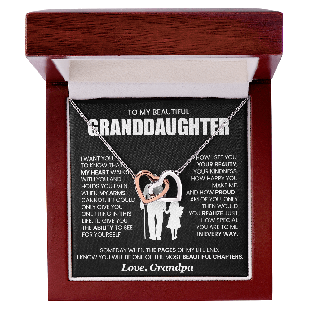 To My Granddaughter, I Want You To Know That My Heart Walks With You - Interlocking Hearts Necklace