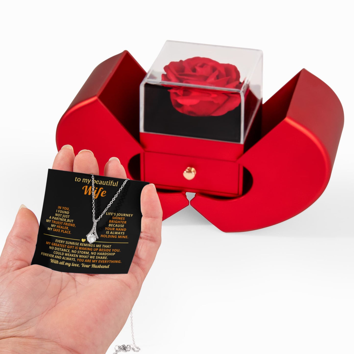 To My Beautiful Wife, Red Heart Rose Box Gift Set - LV157