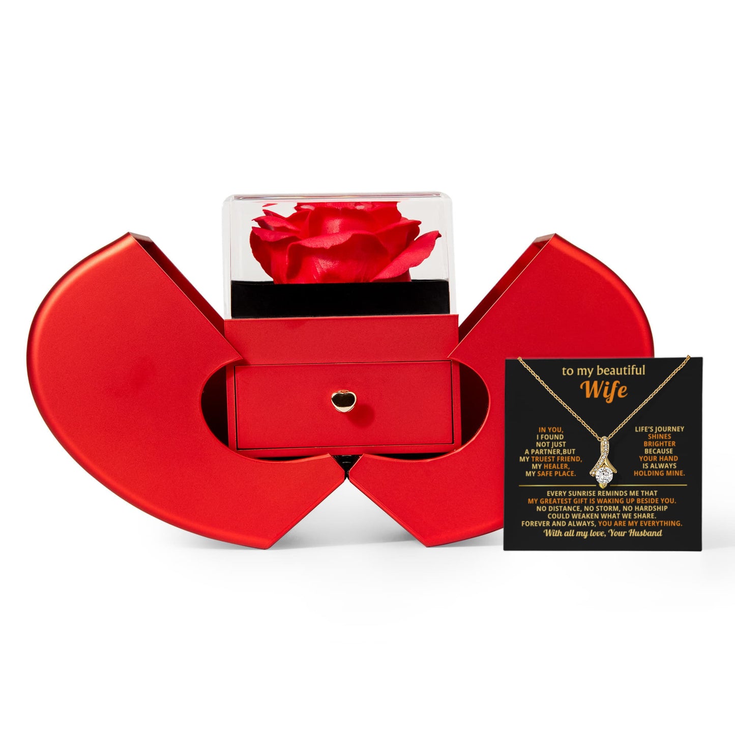 To My Beautiful Wife, Red Heart Rose Box Gift Set - LV157